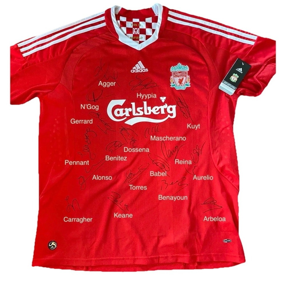Autographed Adidas Liverpool 08/09 Home Jersey Gerrard Torres Alonso & More COA